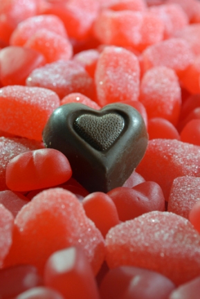 Gummy Hearts - Close Up with Chocolate